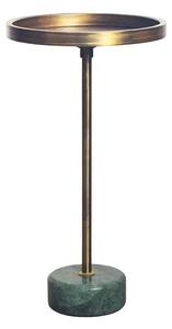 Designový art deco kulatý kovový příruční stolek Akina ve zlaté barvě s mramorovou zelenou podstavou 56 cm