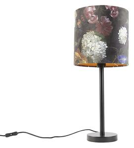 Romantická stolní lampa černá s květinovým odstínem 25 cm - Simplo