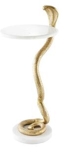 Stylový art deco kovový zlatý příruční stolek Tierra Glam s kulatou mramorovou deskou a nohou v podobě hada 63 cm