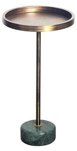 Designový art deco kulatý kovový příruční stolek Akina ve zlaté barvě s mramorovou zelenou podstavou 56 cm
