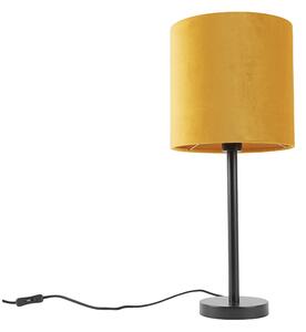 Art Deco stolní lampa černá se žlutým odstínem 25 cm - Simplo