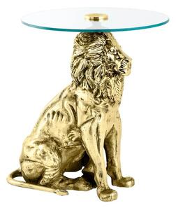 Stylový art deco příruční stolek Tierra Glam s kulatou skleněnou deskou as nohou v podobě zlatého lva 60 cm