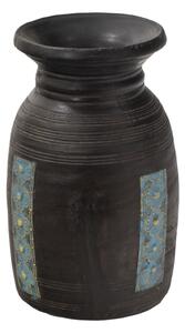 Stará váza ze dřeva zdobená mosazným kováním, ručně malovaná, 17x17x28cm (3H)