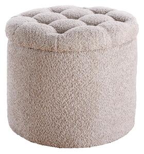 Moderní kulatá barokní bouclá taburetka Modern barock v šampaňské béžové barvě s úložným prostorem 50 cm