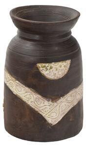 Stará váza ze dřeva zdobená mosazným kováním, ručně malovaná, 20x20x30cm (3F)
