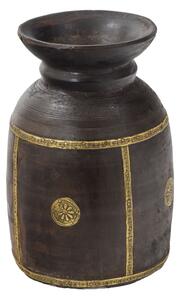 Stará váza ze dřeva zdobená mosazným kováním, ručně malovaná, 20x20x30cm (3E)