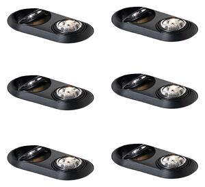 Sada 6 kulatých zapuštěných bodových světel černá GU10 70mm 2-světla - Hubs