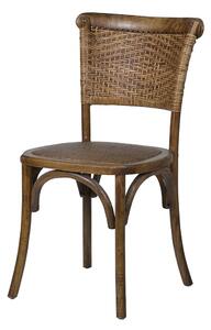 Venkovská vintage jídelní židle Lari v tmavě hnědé barvě s ratanovým výpletem a konstrukcí z masivního dřeva 87 cm