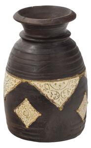 Stará váza ze dřeva zdobená mosazným kováním, ručně malovaná, 17x17x28cm (3G)