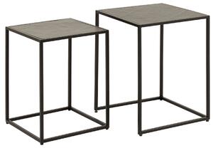 Designová sada dvou čtvercových konferenčních stolků Tenebra v tmavě šedé barvě s mramorovým vzorem a černou podstavou 58 cm
