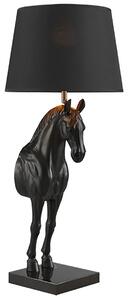 Moderní stolní lampa Equina s černým stínítkem se zlatým vnitřkem a černou akrylovou sochou koně na mramorové podstavě 75 cm