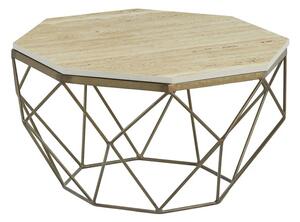 Moderní osmiúhelníkový travertinový béžový konferenční stolek Adamantino se zlatou geometrickou kovovou nohou 70 cm