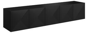 Závěsná TV skříňka Asha 200 cm s drážkovaným čelem - černý mat