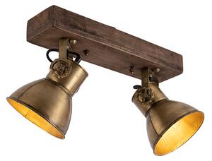 Stropní lampa bronzová 2 světla se dřevem - Mango