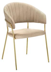 Designové jídelní křeslo DECO - Velvet látka, béžová / zlatá