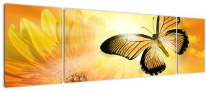 Obraz - Žlutý motýl s květem (170x50 cm)