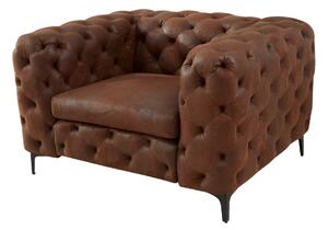 Chesterfield hnědé kožené prošívané křeslo Modern Barock s mohutnými opěrkami a kovovými černými nožičkami 120 cm