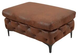 Chesterfield obdélníková hnědá kožená čalouněná prošívaná taburetka Modern Barock s černými kovovými matnými nožičkami 90 cm