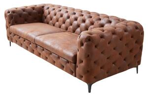 Luxusní chesterfield hnědá kožená prošívaná třímístná sedačka Modern Barock s černými kovovými nožičkami 235 cm