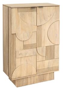 Luxusní art deco masivní dvoudveřová obdélníková barová skříňka Sonia v hnědé barvě s geometrickým reliéfním vzorem 141 cm
