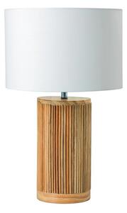 Designová kulatá stolní lampa Willow s bílým bavlněným stínítkem a válcovou masivní hnědou ozdobnou nohou 48 cm