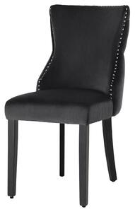 Klasická jídelní židle Modern Barrock s černým sametovým potahem ve stylu chesterfield a stříbrným lvím klepadlem 90 cm