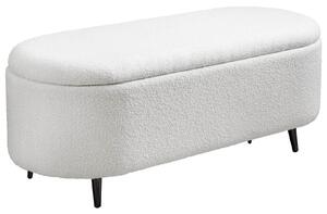 Designová art deco zaoblená lavice Yara s úložným prostorem s bílým buklé potahem s černými kovovými nožičkami 110 cm