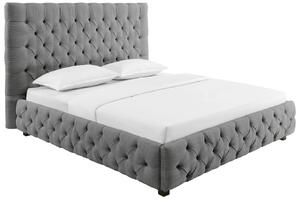Stylová chesterfield prošívaná čalouněná manželská postel Kreon s šedým lněným potahem 220 cm