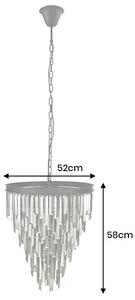 Luxusní glamour kulatý šedý závěsný lustr Cyrilla s kovovou konstrukcí a skleněnými ozdobami 58 cm