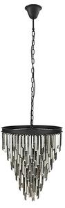 Luxusní glamour kulatý šedý závěsný lustr Cyrilla s kovovou konstrukcí a skleněnými ozdobami 58 cm