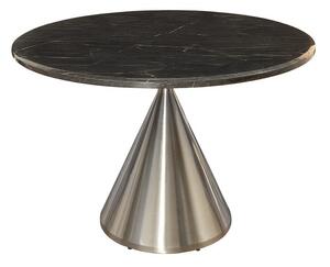 Luxusní mramorový art deco kulatý jídelní stůl Elina se stříbrnou kovovou kuželovou nohou a černou deskou 130 cm