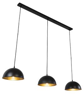 Průmyslová závěsná lampa černá se zlatými 3 světly - Magnax