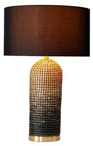 Art deco stolní lampa Draconia s válcovou nohou z mořské trávy a hnědým lněným stínítkem 60 cm