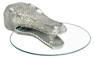 Glamour kulatý příruční stolek Tierra Glam se stříbrným kovovým držákem ve tvaru krokodýla a skleněnou deskou 61 cm