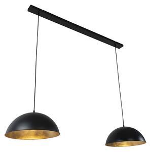 Průmyslová závěsná lampa černá se zlatými 2-světly - Magnax