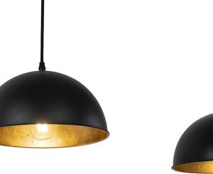 Průmyslová závěsná lampa černá se zlatými 3 světly - Magnax