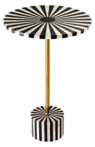 Art deco kulatý příruční stolek Hypnotique s černobílým vykládáním s intarzií a zlatou kovovou tyčí 55 cm