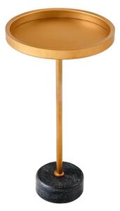 Art deco kulatý příruční stolek Stone se zlatou kovovou deskou s vyvýšeným okrajem a černou mramorovou podstavou 56 cm