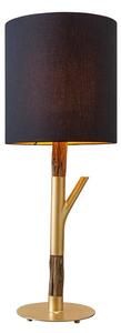 Designová moderní stolní lampa Mervik s černým stínítkem a hnědou dřevěnou nohou se zlatými kovovými detaily 74 cm