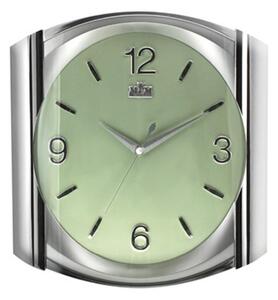 Hranaté plastové hodiny světle zelené/lesklé stříbrné MPM E01.2430