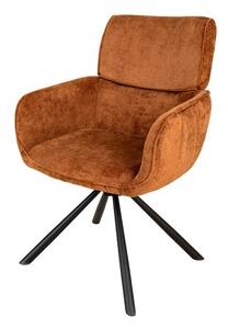 Moderní otočné zaoblené jídelní křeslo Chenill s oranžovým potahem s černými kovovými nožičkami 84 cm