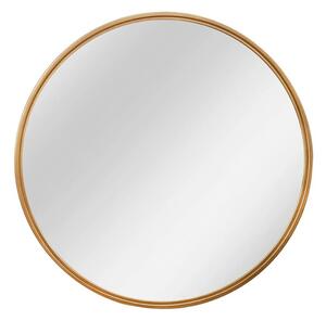 Art deco kulaté nástěnné zrcadlo Auri se zlatým kovovým rámem a zadní výztuží z dýhovaného dřeva 58 cm