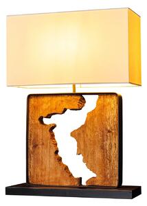 Koloniální čtvercová stolní lampa Arbaro z hnědého suarového dřeva s organickým výřezem s bílým stínítkem 58 cm