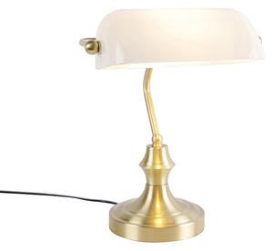 Klasická notářská lampa zlatá s opálovým sklem - Banker