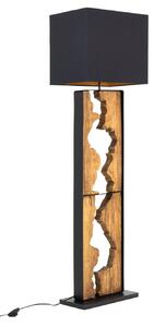 Industriální hnědá obdélníková stojací lampa Arbaro ze suarového dřeva s výřezem se čtvercovým černým stínítkem 166 cm
