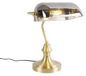 Klasická notářská lampa zlatá s kouřovým zrcadlovým sklem - Banker
