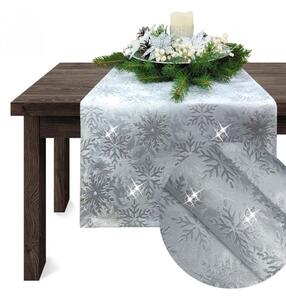 Vánoční běhoun na stůl se stříbrnými sněhovými vločkami