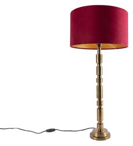 Art Deco stolní lampa bronzová 35 cm sametový odstín červená - Torre
