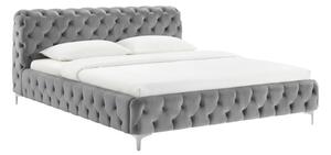 Moderní chesterfield manželská postel Modern Barock s šedým sametovým potahem a diamantovým prošíváním 190 cm