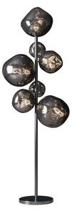 Glamour černá stojací lampa Kalan se sedmi skleněnými stínítky ve tvaru kapek a kulatou kovovou podstavou 168 cm